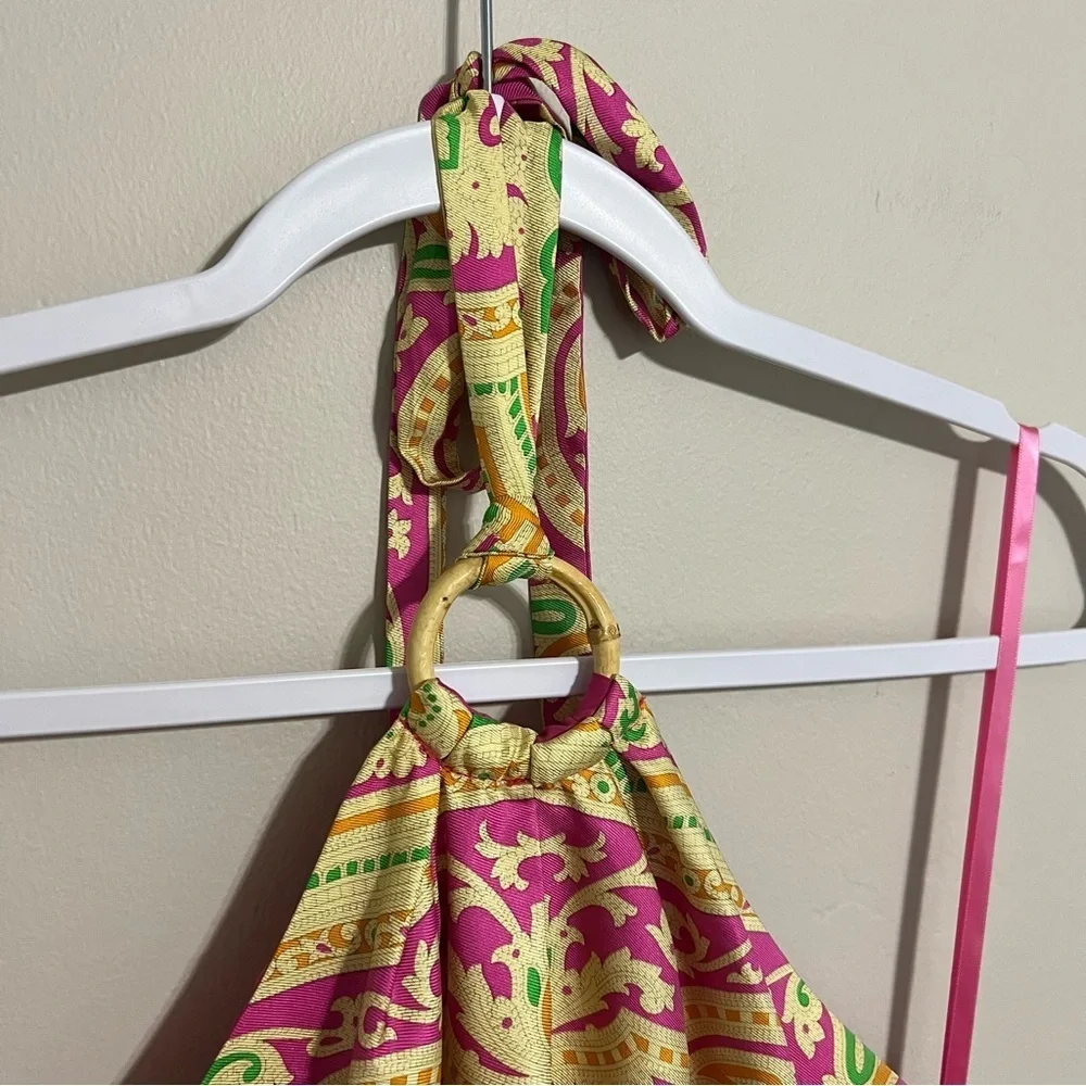 J McLaughlin Silk Halter Bright Paisley Medallion Print Dress size 2 - Picture 14 of 15